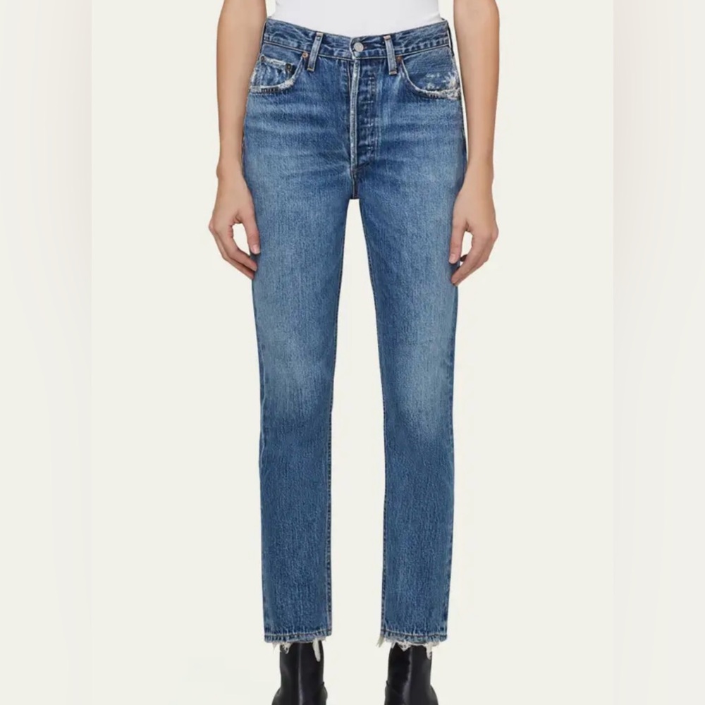 Agolde Blue Cropped Ankle Jeans with Classic Style